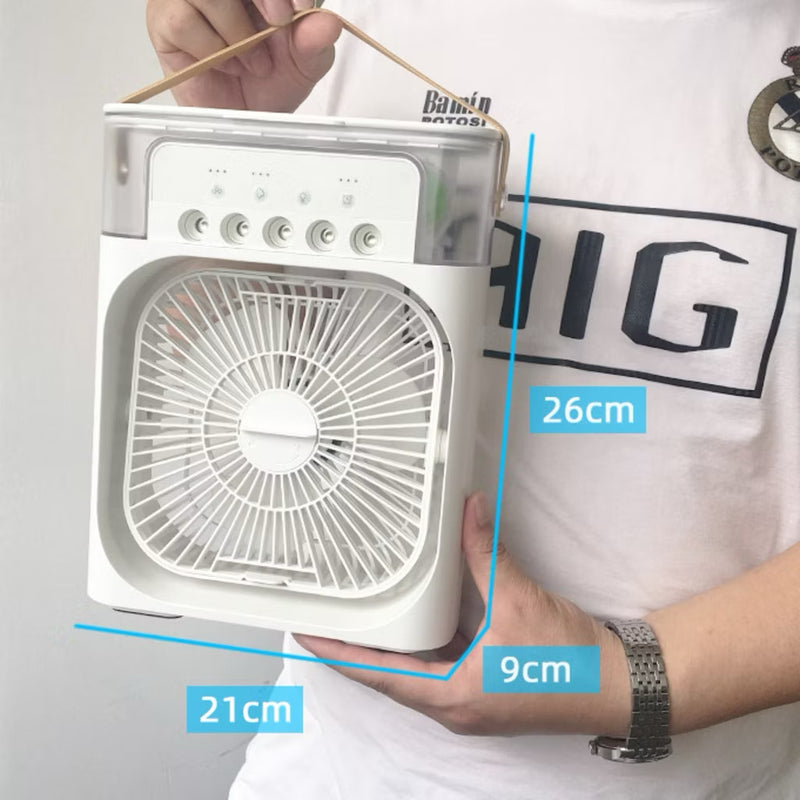 Mini Aire Acondicionado Portátil 3 en 1 – Ventila, Humidifica y Refresca al Instante con Luz LED