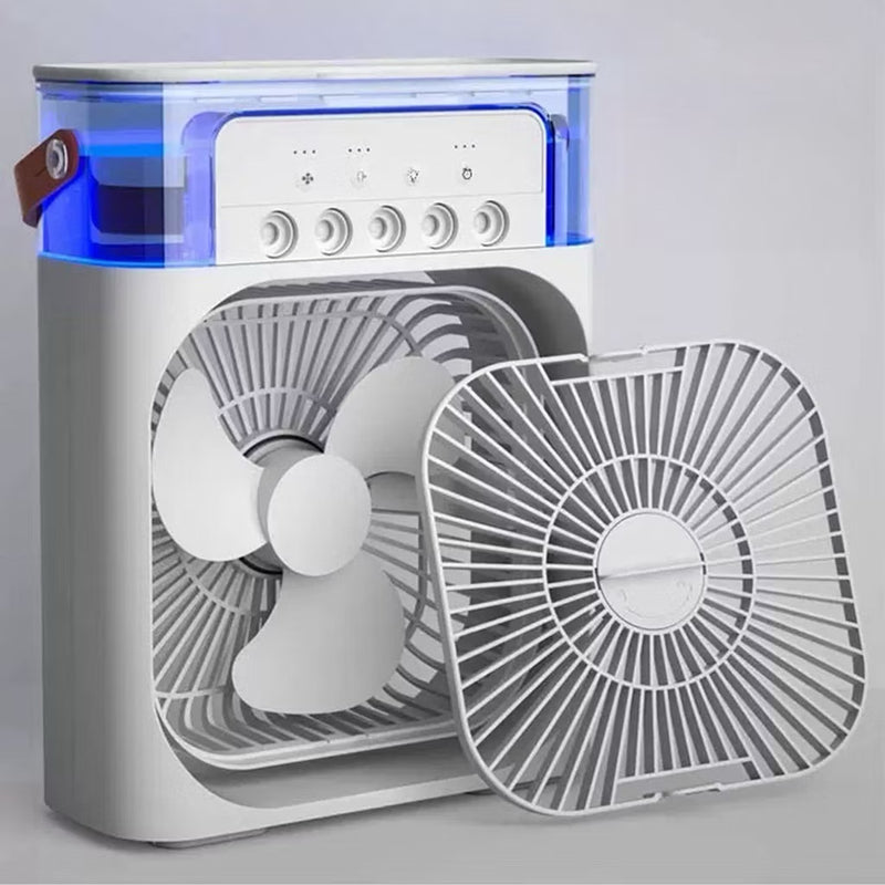 Mini Aire Acondicionado Portátil 3 en 1 – Ventila, Humidifica y Refresca al Instante con Luz LED
