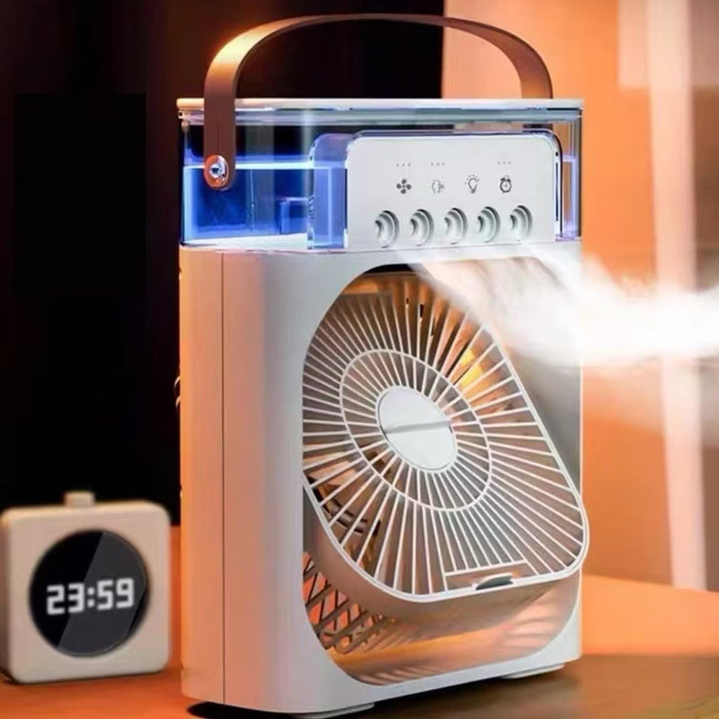 Mini Aire Acondicionado Portátil 3 en 1 – Ventila, Humidifica y Refresca al Instante con Luz LED
