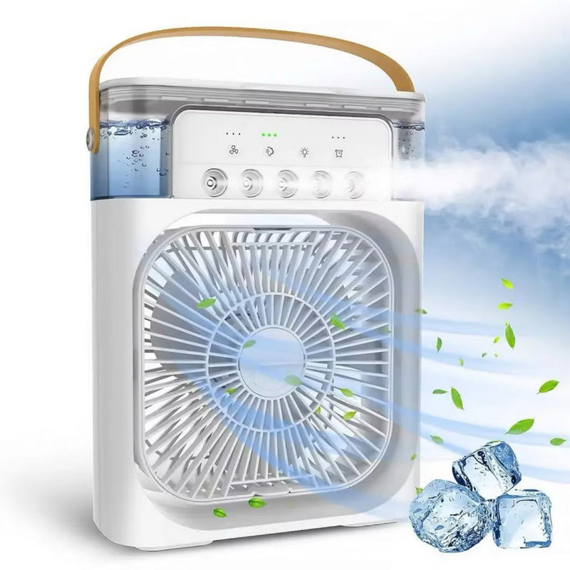 Mini Aire Acondicionado Portátil 3 en 1 – Ventila, Humidifica y Refresca al Instante con Luz LED