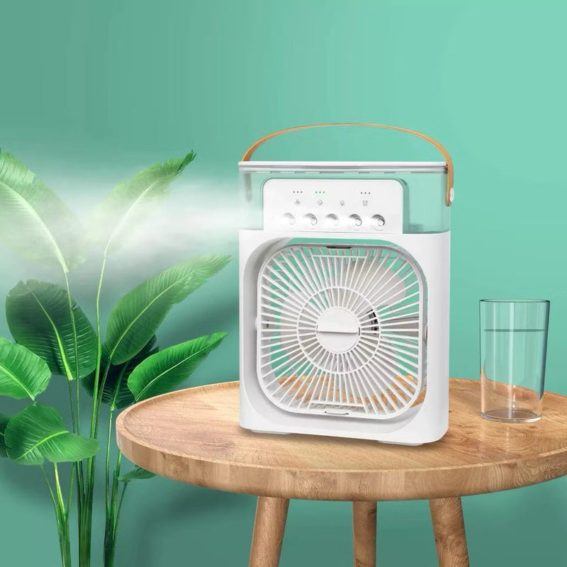 Mini Aire Acondicionado Portátil 3 en 1 – Ventila, Humidifica y Refresca al Instante con Luz LED