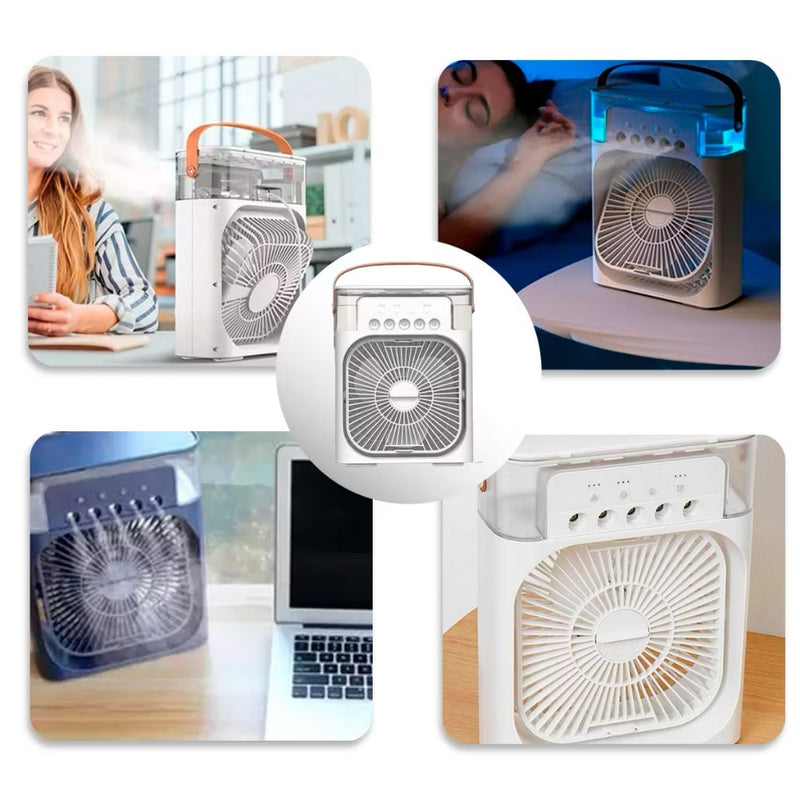 Mini Aire Acondicionado Portátil 3 en 1 – Ventila, Humidifica y Refresca al Instante con Luz LED