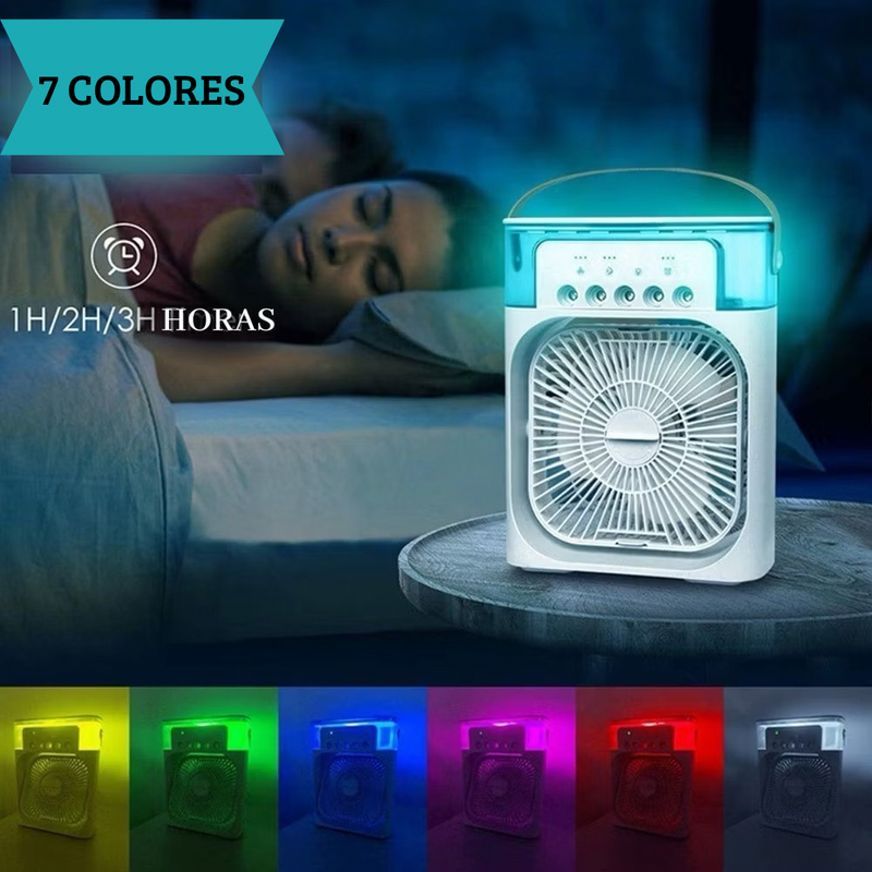 Mini Aire Acondicionado Portátil 3 en 1 – Ventila, Humidifica y Refresca al Instante con Luz LED
